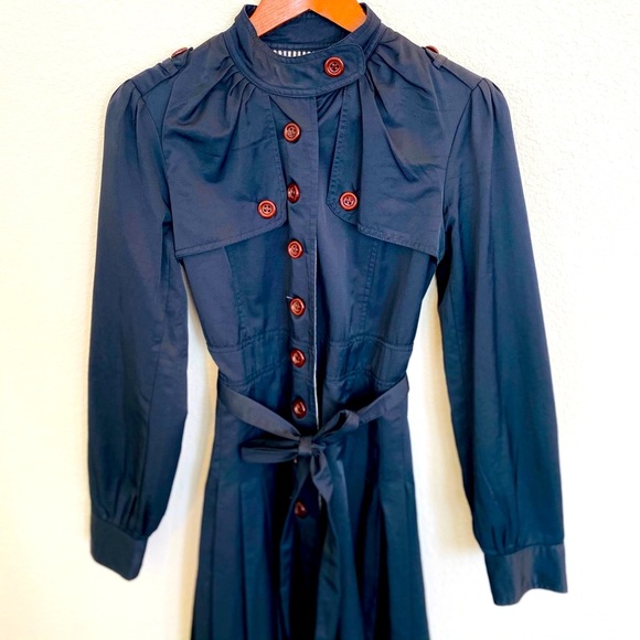 Hazel (Anthropology) Navy Trench Coat sz M, EUC - Picture 2 of 6